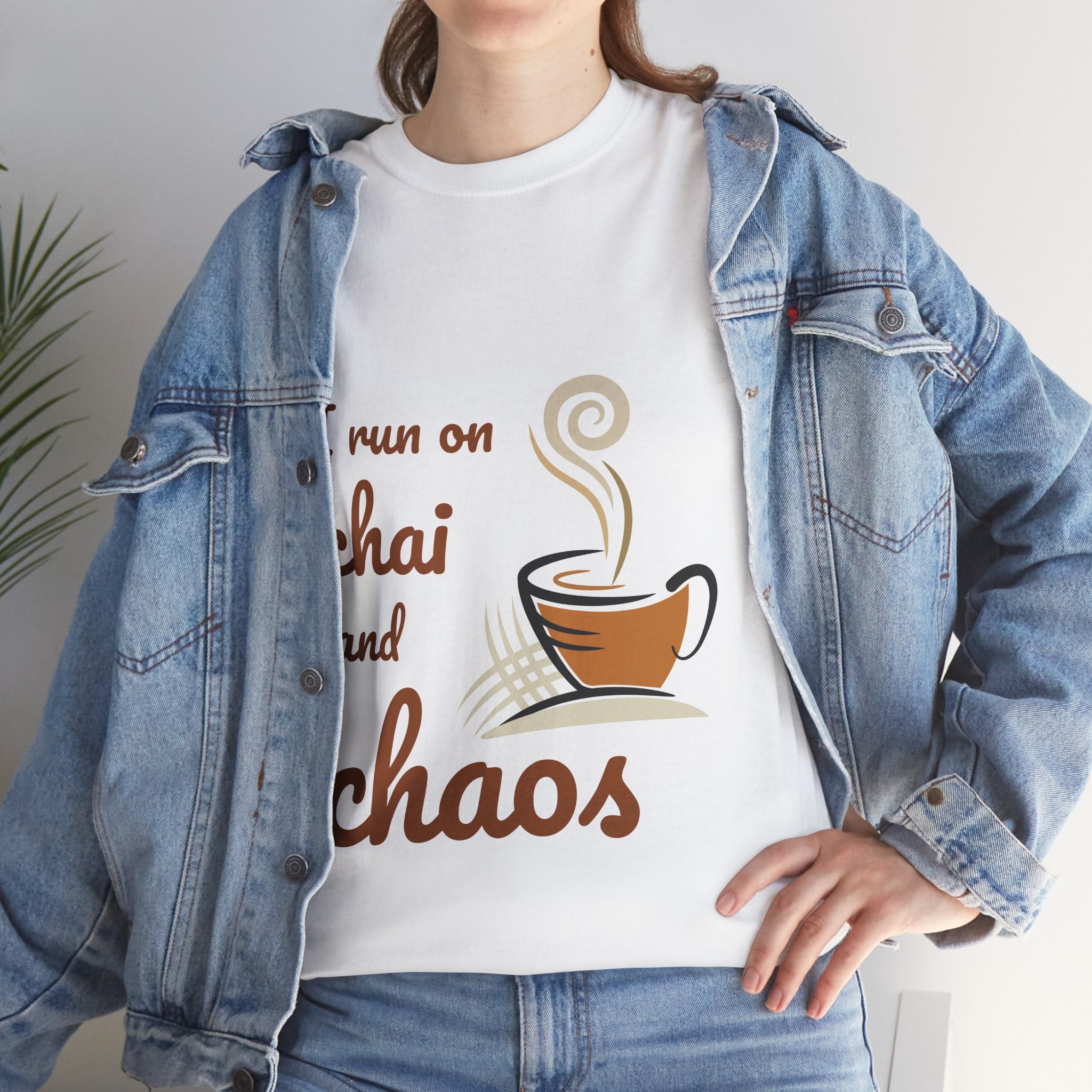 Chai and Chaos Tee — Funny Coffee Lover T‑Shirt ("I run on chai and chaos")