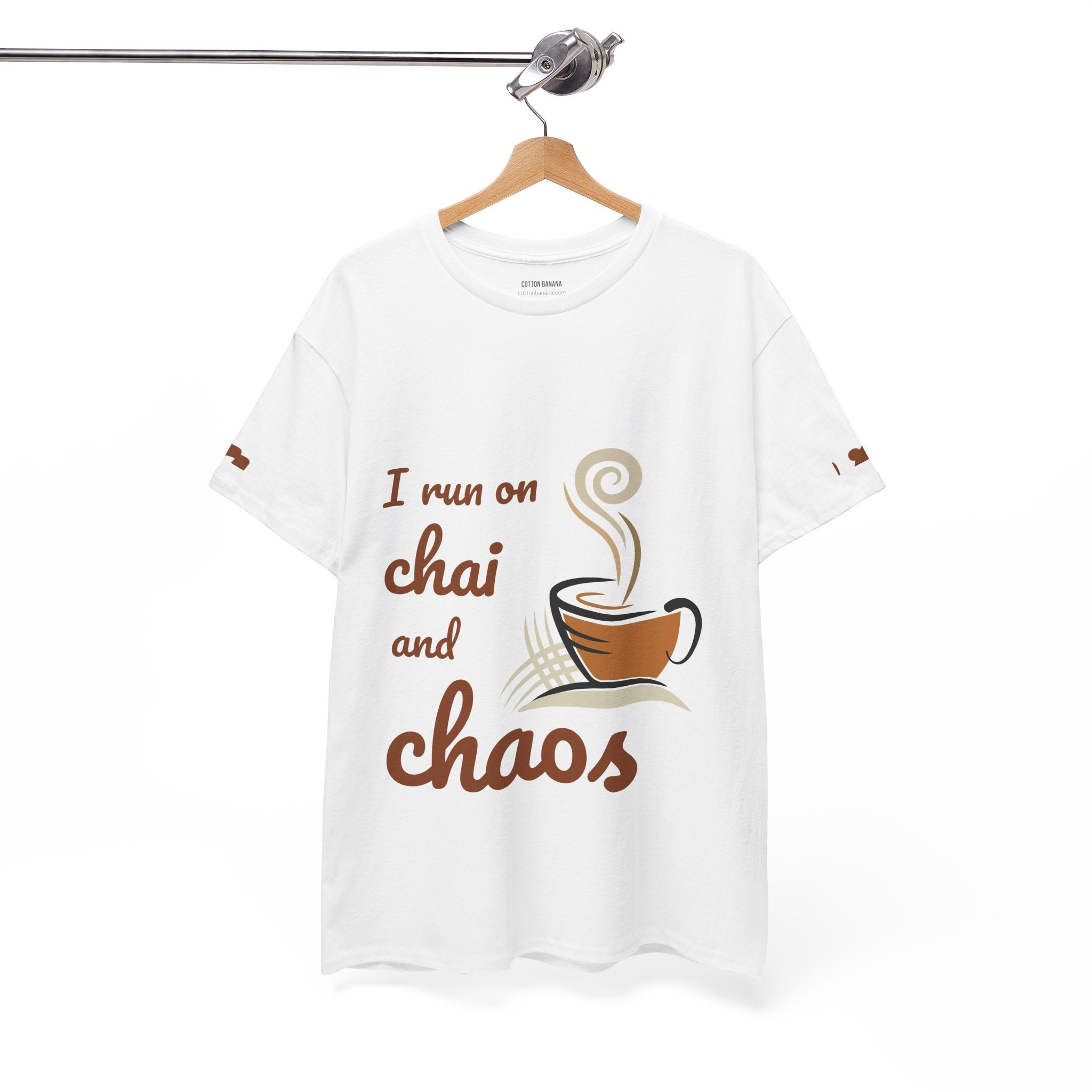 Chai and Chaos Tee — Funny Coffee Lover T‑Shirt ("I run on chai and chaos")