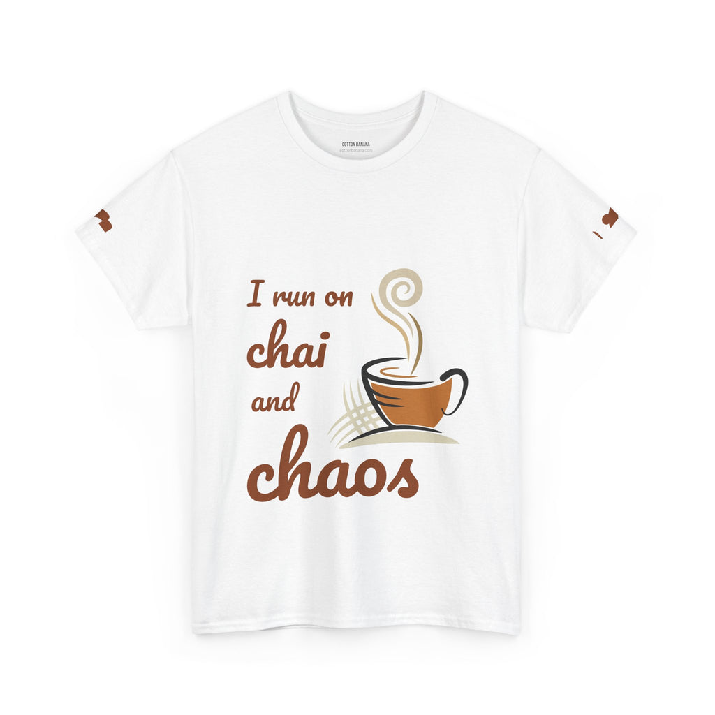 Chai and Chaos Tee — Funny Coffee Lover T‑Shirt ("I run on chai and chaos")
