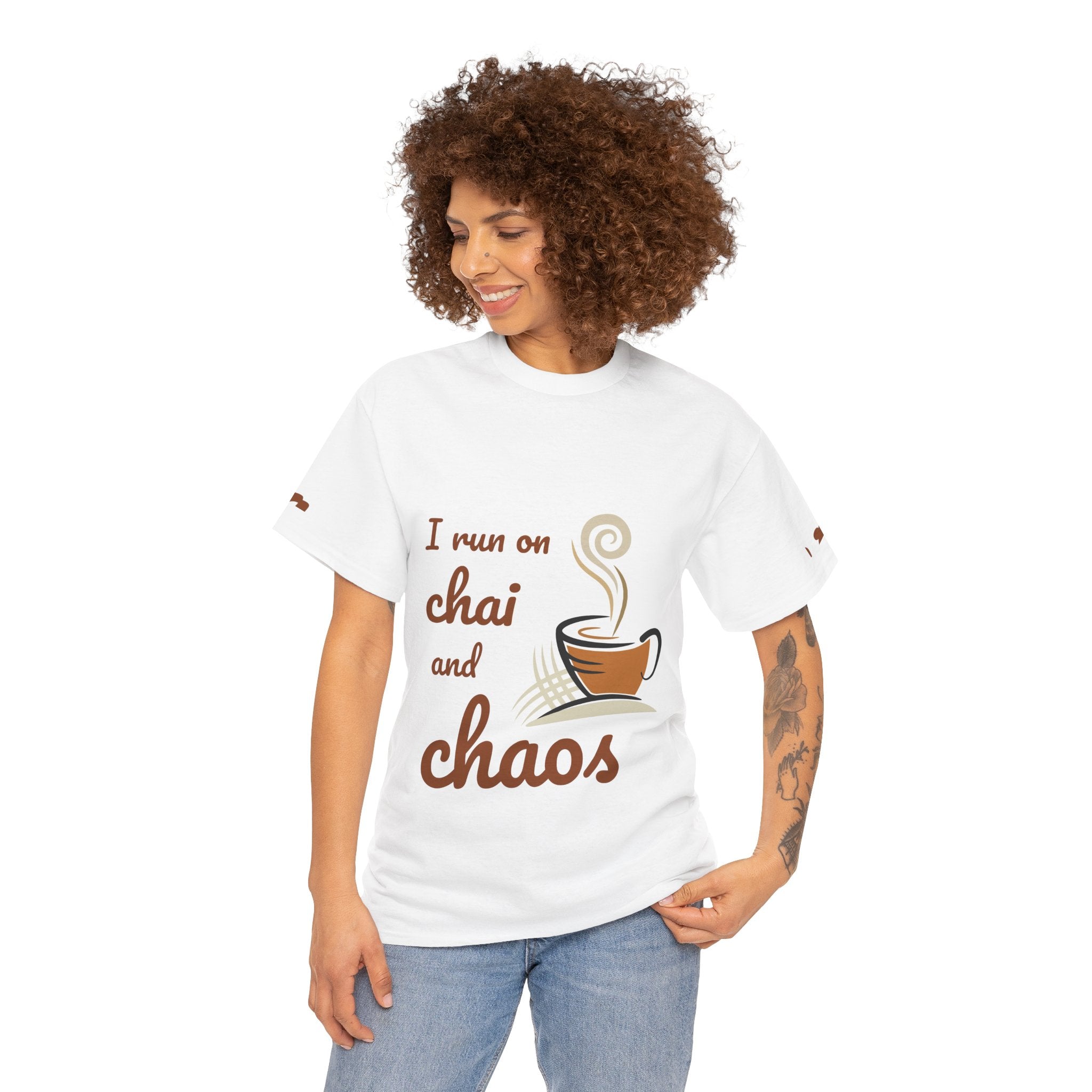 Chai and Chaos Tee — Funny Coffee Lover T‑Shirt ("I run on chai and chaos")